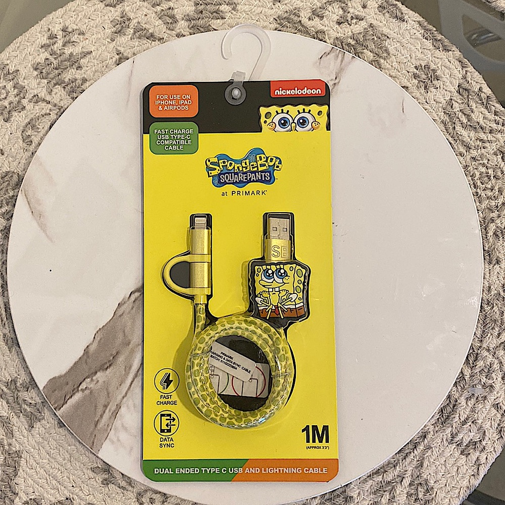 SpongeBob SquarePants - Dual Ended Type C & Lightning Cable